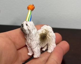 Bouvier Cupcake Topper | White Furry Dog Cake Topper | Bouvier Wearing Party Hat Cupcake Topper Dog Barkday Pawty| Decor Lover Birthday Gift