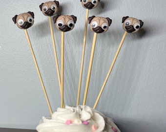 Pug Cupcake Toppers |Pugs Dog Cake Topper|Pugs Pawty Dog Birthday Skewers Appetizer Picks|Decor Pug Lover Birthday Gift