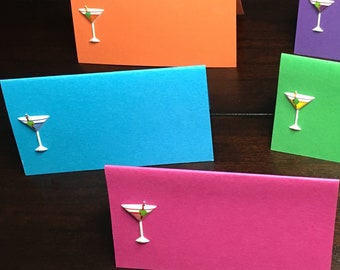 Martini Place cards, Martinis party seat cards, placecards Martini food labels tents, Signature Cocktail drink labels, bridal shower-5/order