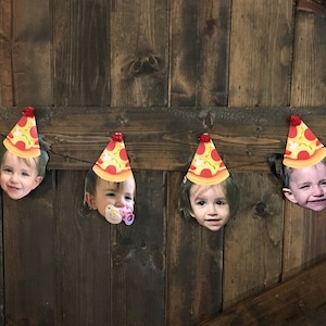 Pizza Party Birthday Banner Customized Picture, Pizza Party Hats Custom Photo Face Hanging Banner Funny, Love You to Pizzas Party Decor