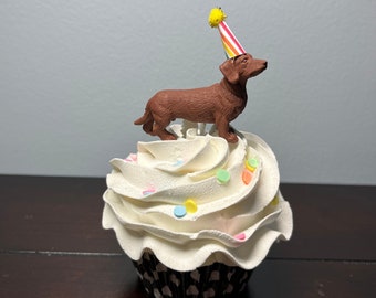 Dachshund Cupcake Topper |Weiner Dog Cake Topper|Dachshund Wearing Party Hat Cupcake Topper Dog Birthday|Decor Dachshund Lover Birthday Gift