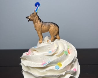 German Sherpard Cupcake Topper | Mini German Shepard Dog Cake Topper | German Shepard Wearing Party Hat Cupcake Topper | Dog Birthday Decor