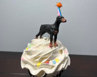 Doberman Pinscher Cupcake Topper |Doberman Cake Topper|Doberman Wearing Party Hat Cupcake Topper Dog Barkday Pawty|Decor Lover Birthday Gift