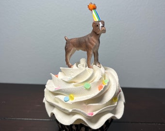 Boxer Dog Cupcake Topper | Boxer Cake Topper | Boxer Wearing Party Hat Cupcake Topper Dog Barkday Pawty Decor | Boxer Lover Birthday Gift