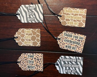 Paper Zoo Wild Animal Print Tags Young Wild Three 3 SaFOURi Goodie Bag favor tags Giraffe Zebra Leopard pattern gift tags Safari party favor