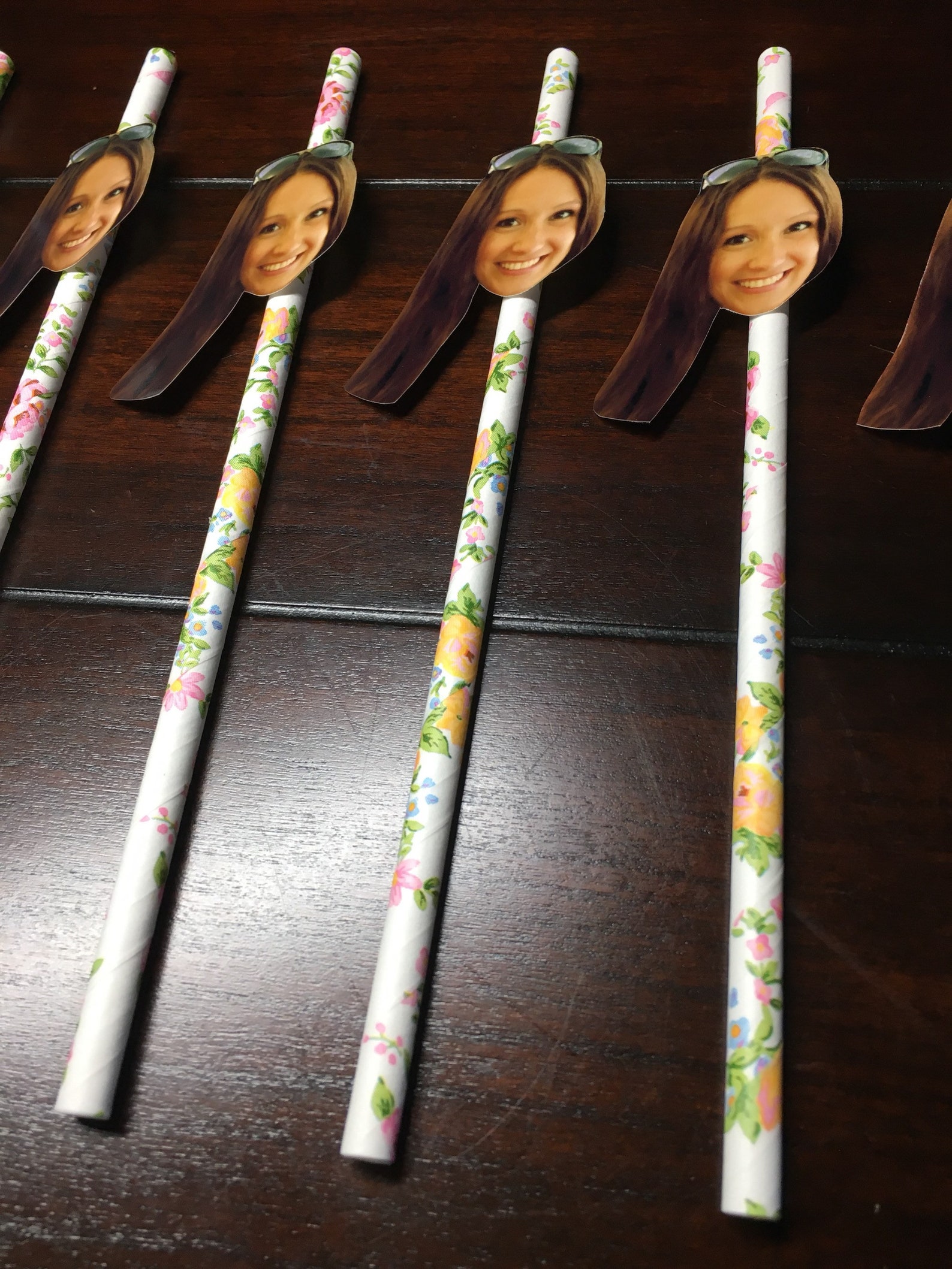 6 Custom Face Straws Floral Personalized Photo Straws Girly Etsy