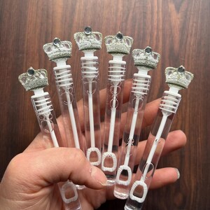 Silver Princess Royal Prince Crown Bubble Favor Wand Tube Sparkly Crowns Party Supplies, Our Little Prince Princess Goodie Loot Bag Stuffer SilverFoamRhinestone