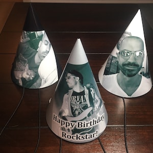 Black and White Photo Party Hats with your picture, Personalized Face Adult Party Hat 30th Birthday for Him 21st 40th 50th 60th 70th 80th