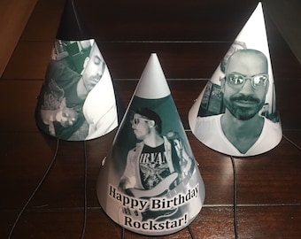 Black and White Photo Party Hats with your picture, Personalized Face Adult Party Hat 30th Birthday for Him 21st 40th 50th 60th 70th 80th