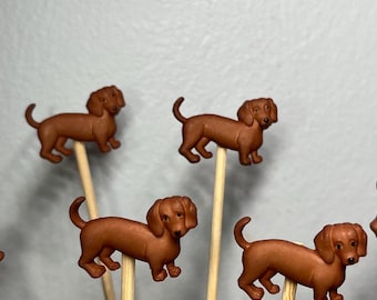 Dachshund Cupcake Toppers |Weiner Dog Cake Topper|Dachshund Pawty Dog Birthday Skewers Appetizer Picks|Decor Dachshund Lover Birthday Gift
