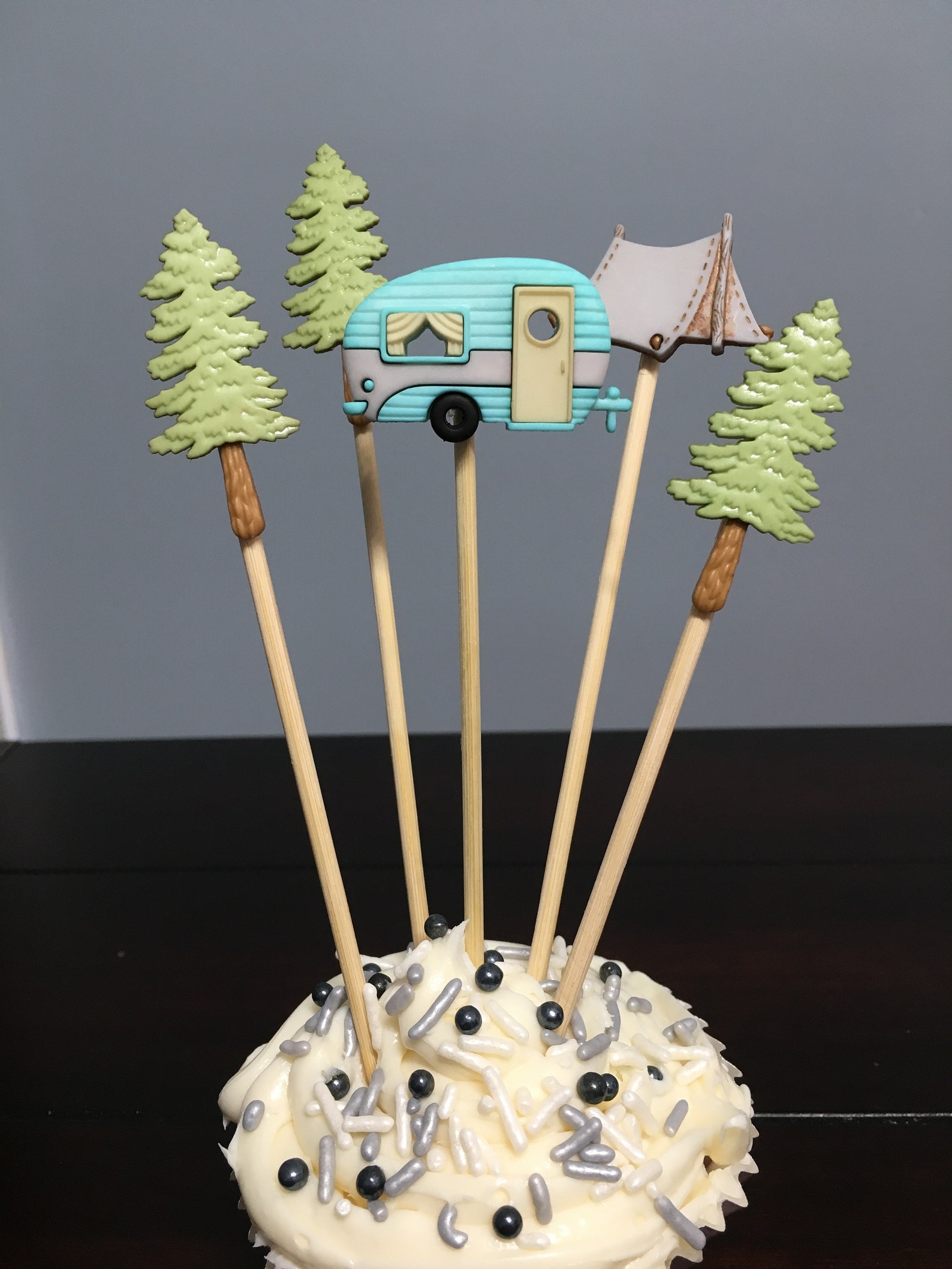 Camping Cupcake Toppers Happy Camper Cupcake Airstream Etsy