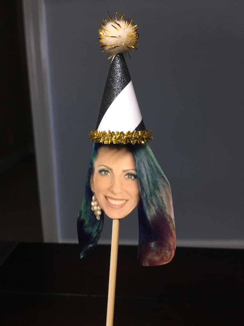 Photo Cupcake Toppers Personalized Face with 3D Black Party Hat Cupcake Decorations 30th Birthday for Him 20th 40th 50th 60th-6order