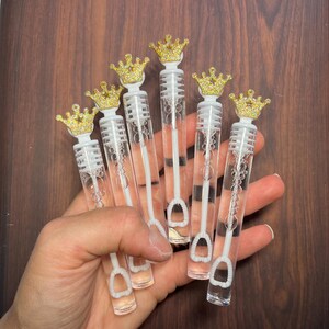 Gold Crown Bubble Princess Royal Prince Favor Wand Tube Party Supplies Our Little Prince Princess Sparkly Goodie Loot Bag Stuffer image 1