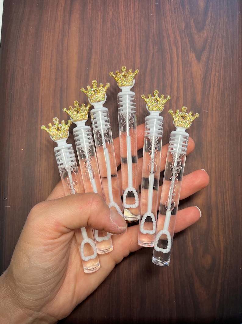 Gold Crown Bubble Princess Royal Prince Favor Wand Tube Party Supplies Our Little Prince Princess Sparkly Goodie Loot Bag Stuffer image 1