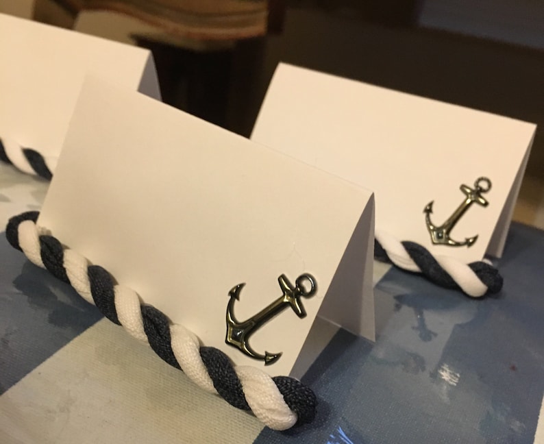 Nautical Place Cards Seat Cards Anchors Baby Shower Nautical Wedding Anchor Escort Cards Rope Placecards Food Label Tents -6order