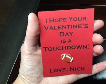 Kids Personalizable Customizable Football Valentines Cards for Class Students Teacher Valentine I Hope Your Valentine's Day is a Touchdown