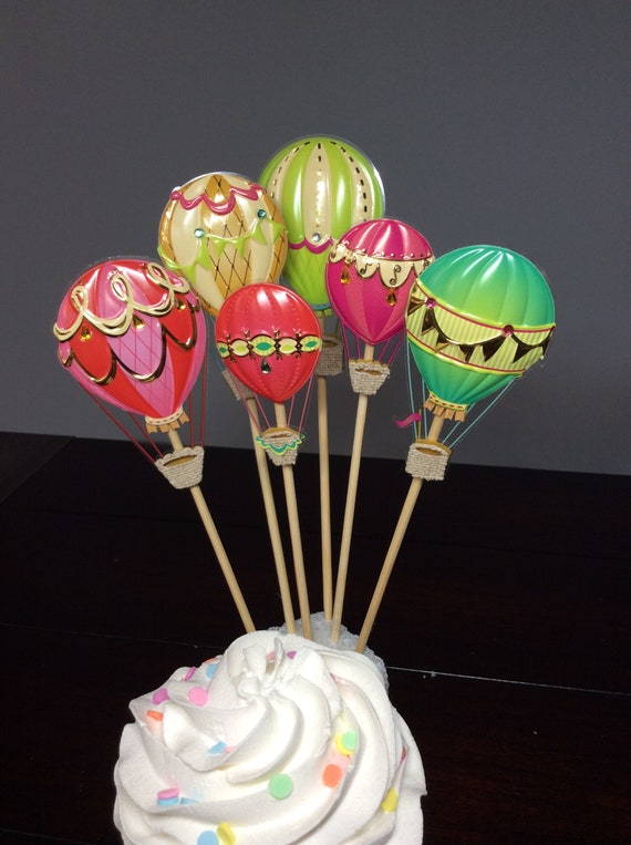 Hot Air Balloon Cupcake Toppers, Hot Air Balloon Skewers, Hot Air Balloons  Theme Party Hot Air Balloon Sticks Stirrers Appetizer 