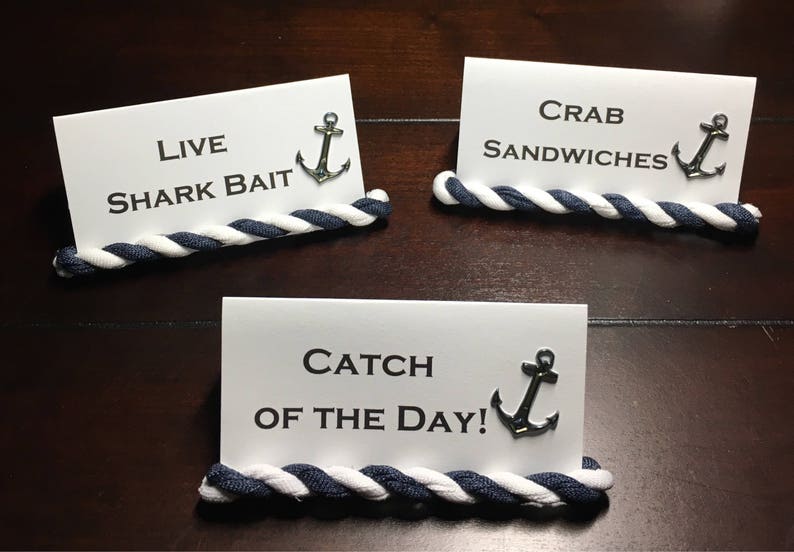 Nautical Place Cards Seat Cards Anchors Baby Shower Nautical Wedding Anchor Escort Cards Rope Placecards Food Label Tents -6order