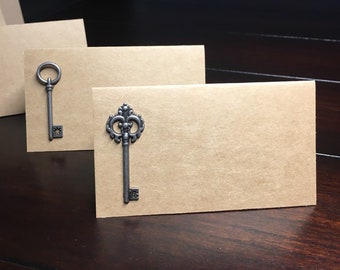 Key Place Cards, Silver Key escort cards, placecards, Keys food labels Key food tents, Skeleton Key name cards, Key seat cards -6/order