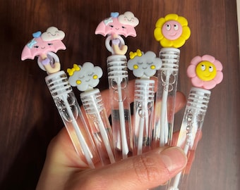 Umbrellas and April Showers Bring May Flowers Girl Baby Shower Bubble Tube Wand, Clouds Weather Supplies, Party Favors Goodie Bag Stuffer