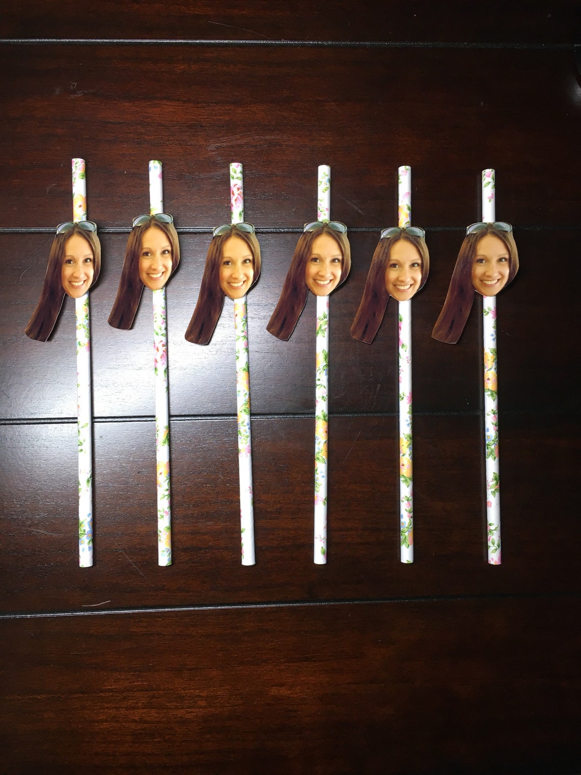 6 Custom Face Straws Floral Personalized Photo Straws Girly Etsy