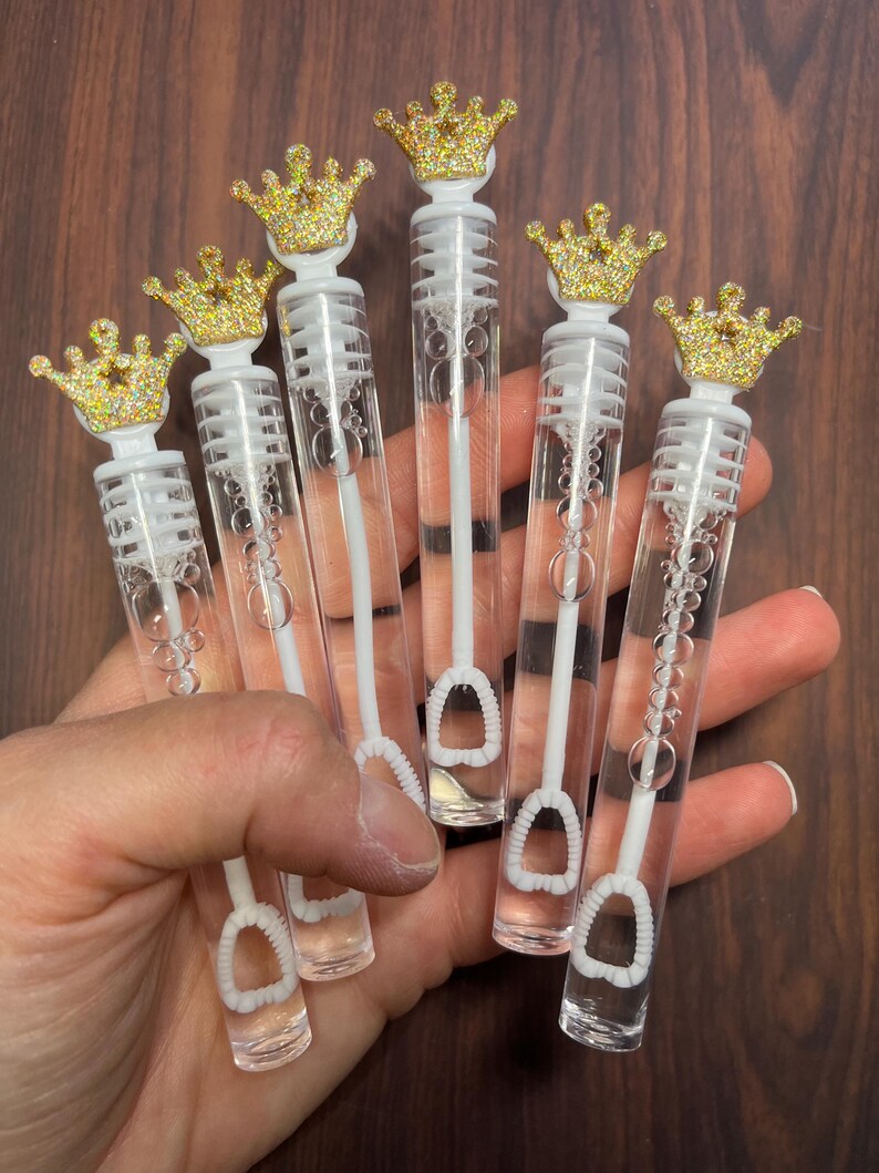 Gold Crown Bubble Princess Royal Prince Favor Wand Tube Party Supplies Our Little Prince Princess Sparkly Goodie Loot Bag Stuffer Gold Crown with Star