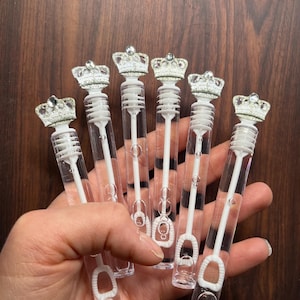 Silver Princess Royal Prince Crown Bubble Favor Wand Tube Sparkly Crowns Party Supplies, Our Little Prince Princess Goodie Loot Bag Stuffer image 1