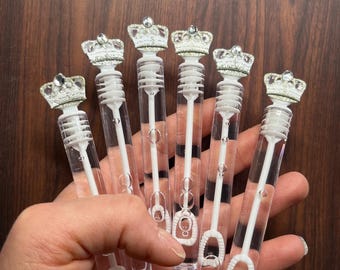 Silver Princess Royal Prince Crown Bubble Favor Wand Tube Sparkly Crowns Party Supplies, Our Little Prince Princess Goodie Loot Bag Stuffer