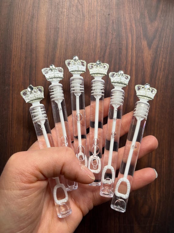 Silver Princess Royal Prince Crown Bubble Favor Wand Tube Sparkly Crowns Party Supplies, Our Little Prince Princess Goodie Loot Bag Stuffer