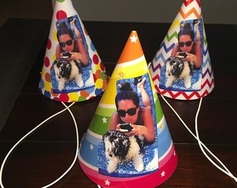 Photo Party Hats with your picture on them, Personalized Face Adult Party Hat, 30th Birthday for Him, 21st, 40th, 50th, 60th, 70th, 80th