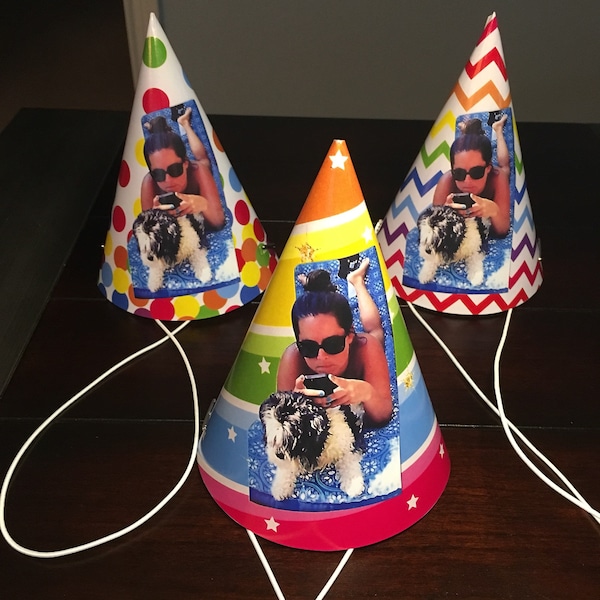 Photo Party Hats with your picture on them, Personalized Face Adult Party Hat, 30th Birthday for Him, 21st, 40th, 50th, 60th, 70th, 80th