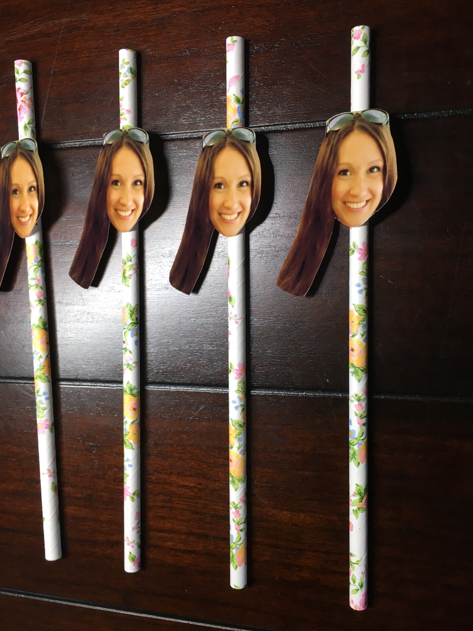 6 Custom Face Straws Floral Personalized Photo Straws Girly Etsy