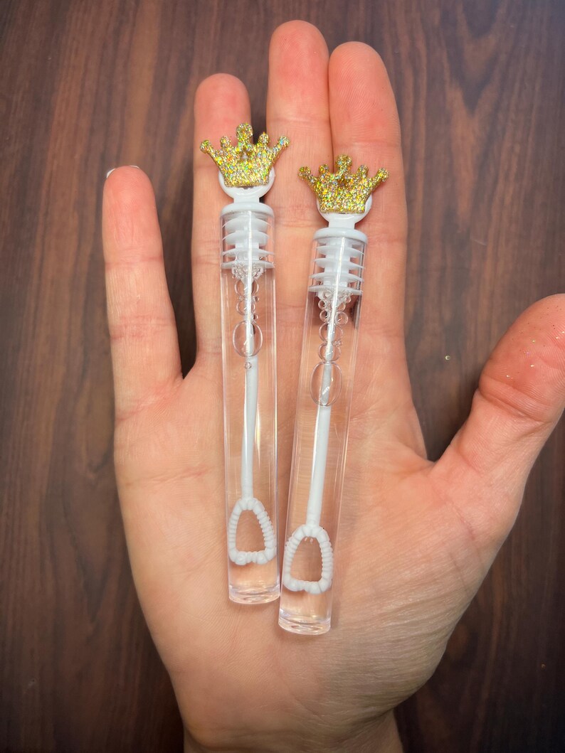 Gold Crown Bubble Princess Royal Prince Favor Wand Tube Party Supplies Our Little Prince Princess Sparkly Goodie Loot Bag Stuffer image 3