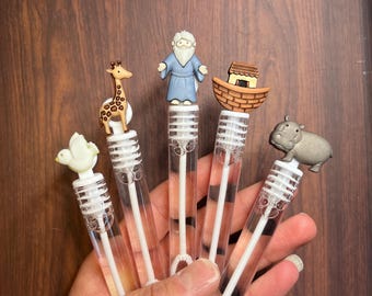 Noah's Ark Baby Shower Bubble Tube Wand Favor Noah Ark Kids Dove Elephant Cute Favor Party Supplies First Birthday Party Goodie Bag Stuffers