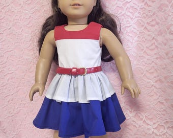 Patriotic Color Block Peplum Dress, 18" doll clothes, fits American Girl Doll
