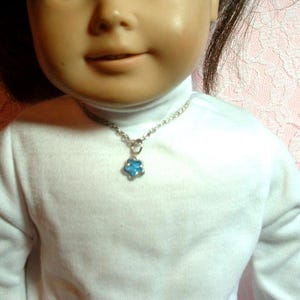 Flower Charm necklace, silver tone, 18&quot; doll jewelry, fits American Girl doll