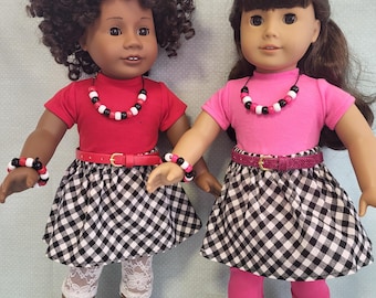 Cool Girl Mix and Match Outfits, Checks and Plaids 18" Doll, fits American Girl, T-shirt, skirt and leggings