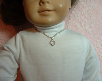 Crystal-like Heart Charm necklace, silver tone, 18" doll jewelry, fits American Girl doll