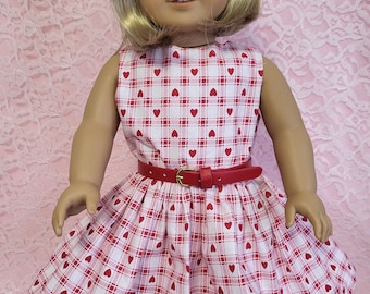 Valentine's Day Plaid dress, fits 18 inch doll, American Girl