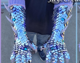 Mirror and Pastels with Spikes - Large Half Wrap on Lilac Gauntlets - Dragon Scale Costume Glove Sleeves-Scalemail - JayeCreations