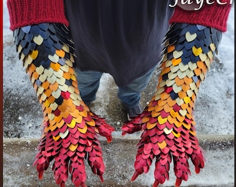 Fire Gradient Large Half Wrap on Crimson Red Gauntlets - Dragon Scale Costume Glove Sleeves-Scalemail - JayeCreations