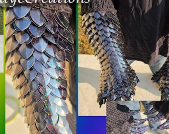 Black Speckled Holographic - Large Half Wrap on Black Yarn Clawed Gauntlets - Dragon Scale Costume Glove Sleeves-Scalemail - JayeCreations