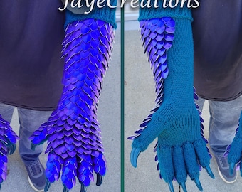 DISCOUNTED - READ DESCRIPTION - Weathered Purple on Large Half Wrap on Teal Gauntlets - Dragonscale Costume Sleeves-Scalemail- JayeCreations