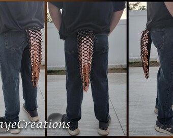 Small Shiny Copper on Dark Chocolate Brown Yarn Scalemail Dragon Tail - Knitted Costume Tail - JayeCreations