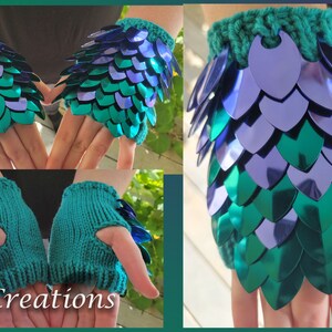 100% Premium Teal to Purple Poison Gradient on Light Teal- Small Fingerless Scalemail Gauntlets - Dragon Scale Costume Set - JayeCreations