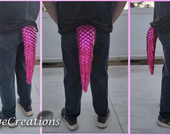 Small Pink on Hot Pink Yarn Scalemail Dragon Tail - Knitted Costume Tail - JayeCreations