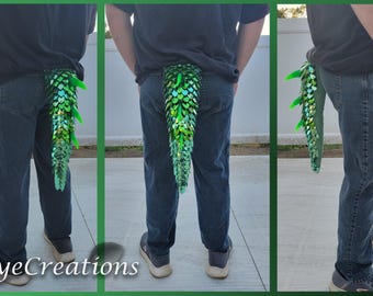 Small 100% Premium Greens Design w/Spikes on Pastel Green Yarn Scalemail Dragon Tail - Knitted Costume Tail - JayeCreations