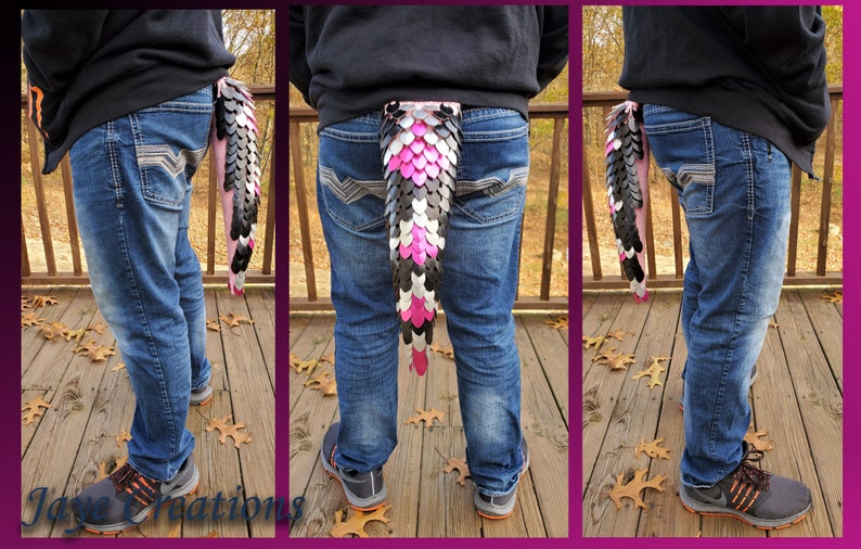 Small Pink JayeCreations and Frost Design on Pastel Pink Yarn Scalemail Dragon Tail Black