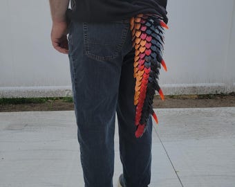 Small Fire Striped w/4 Spikes on Black Yarn Scalemail Dragon Tail - Knitted Costume Tail - JayeCreations
