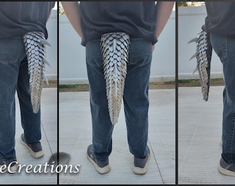 Small Pewter PAINTED w/3 Spikes on Medium Grey Yarn Scalemail Dragon Tail - Knitted Costume Tail - JayeCreations